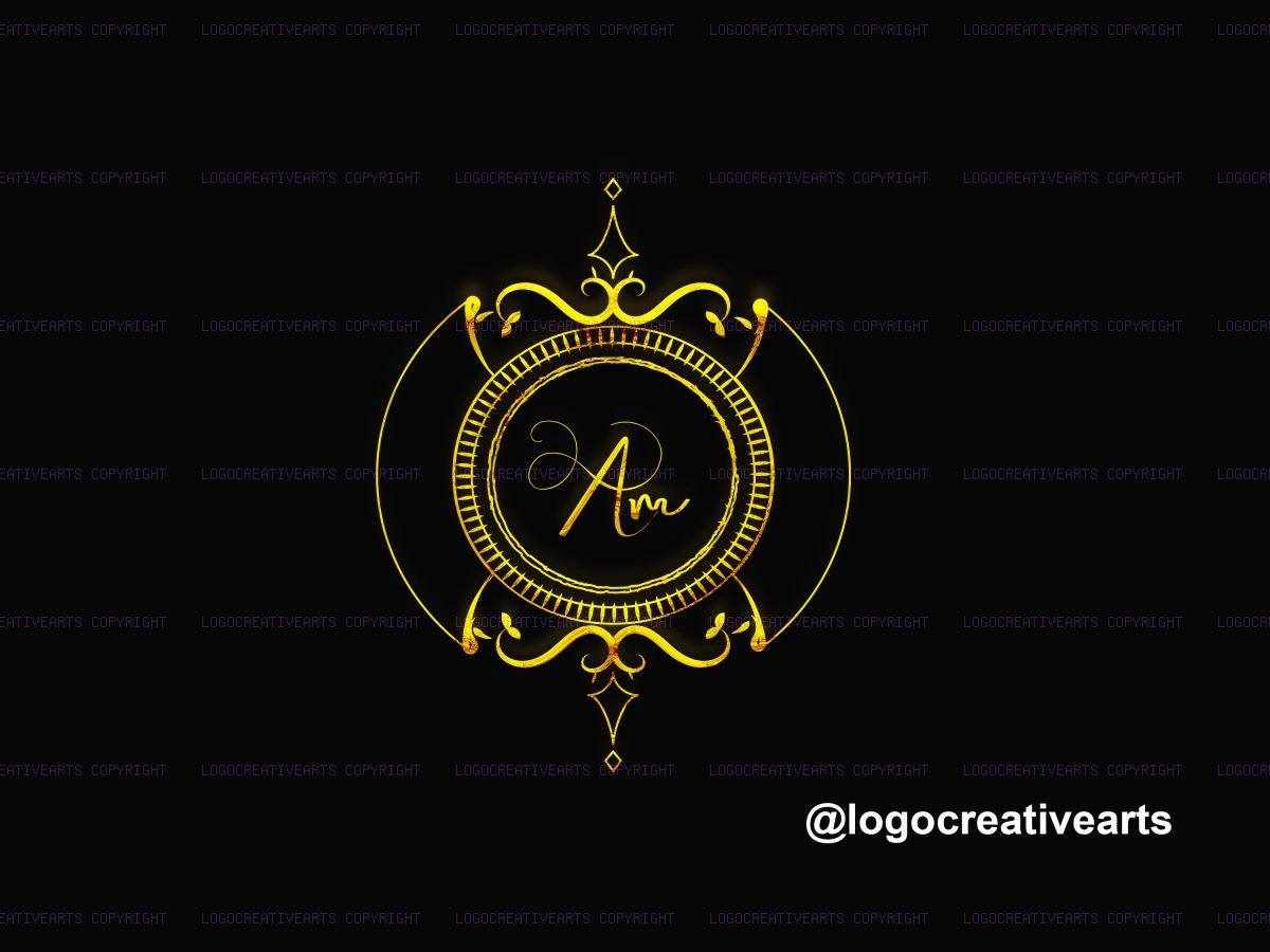 Luxury gold monogram lettermark AM vector logo mockup with reflective metal effect