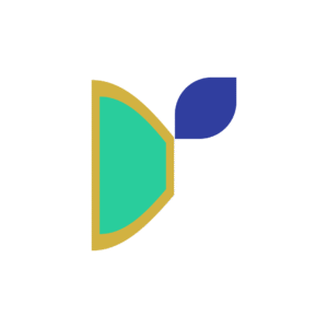 A stylized logo featuring a green shape with a gold outline and a blue leaf, symbolizing growth and innovation.