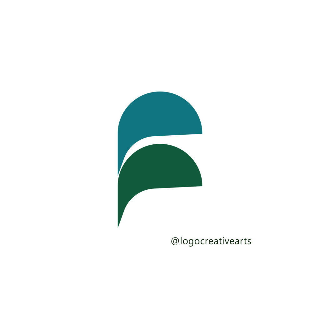 F Latter Logo design featuring a stylized green leaf, symbolizing nature and sustainability.