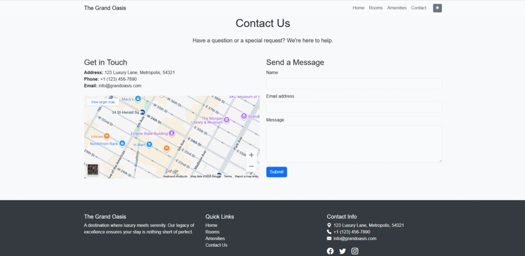 User-friendly contact form template displaying fields for name, email, and message, ready for user interaction.