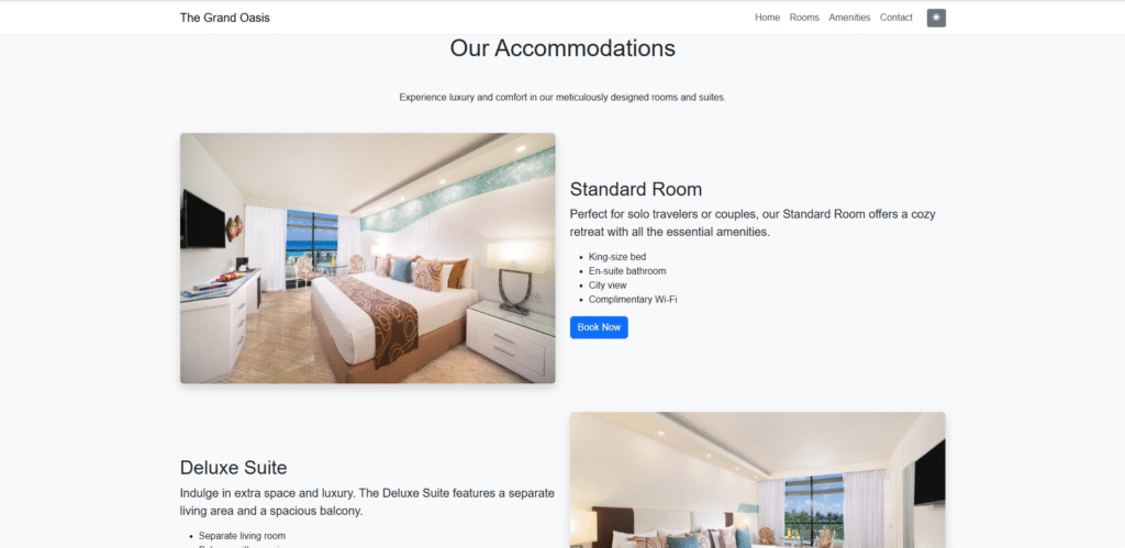 Hotel website design featuring a modern layout with vibrant images and easy navigation for booking accommodations. A sleek hotel website design showcasing a user-friendly interface with attractive visuals and clear booking options.