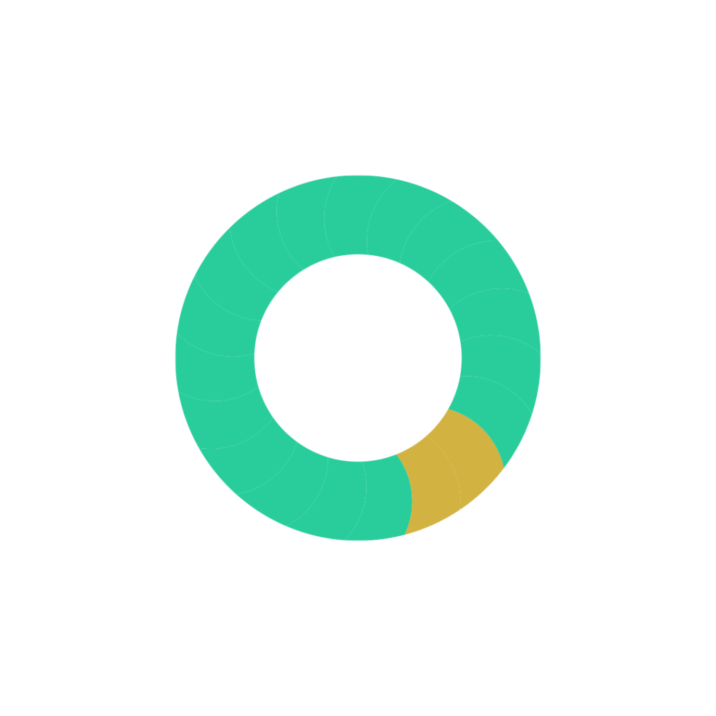 A teal circular icon featuring a small golden segment, symbolizing completion or progress in a minimalistic design.