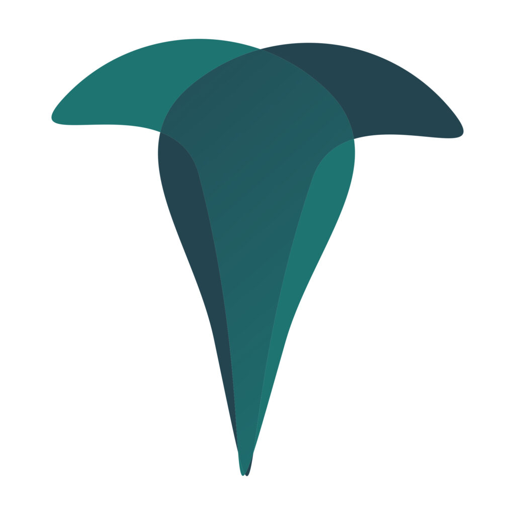 A vibrant green leaf T latter logo attached to a long, slender stem against a neutral background. A single green leaf with a long stem, showcasing its natural shape and texture.